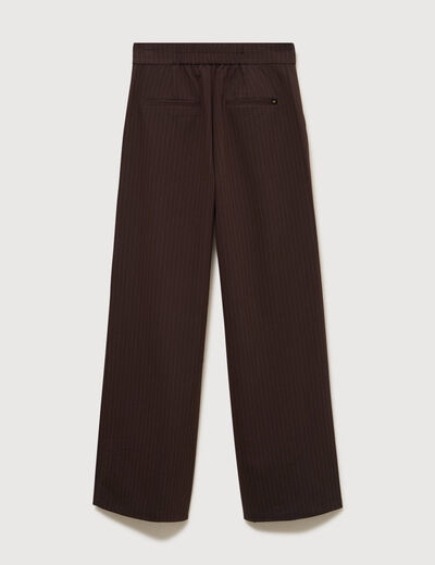 Pantalon large taille haute fluide marron fonc&eacute; femme