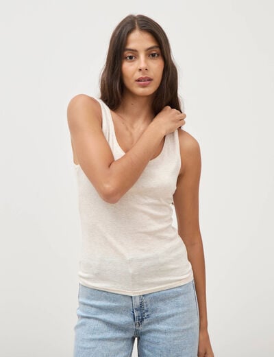 D&eacute;bardeur cintr&eacute; col rond beige femme
