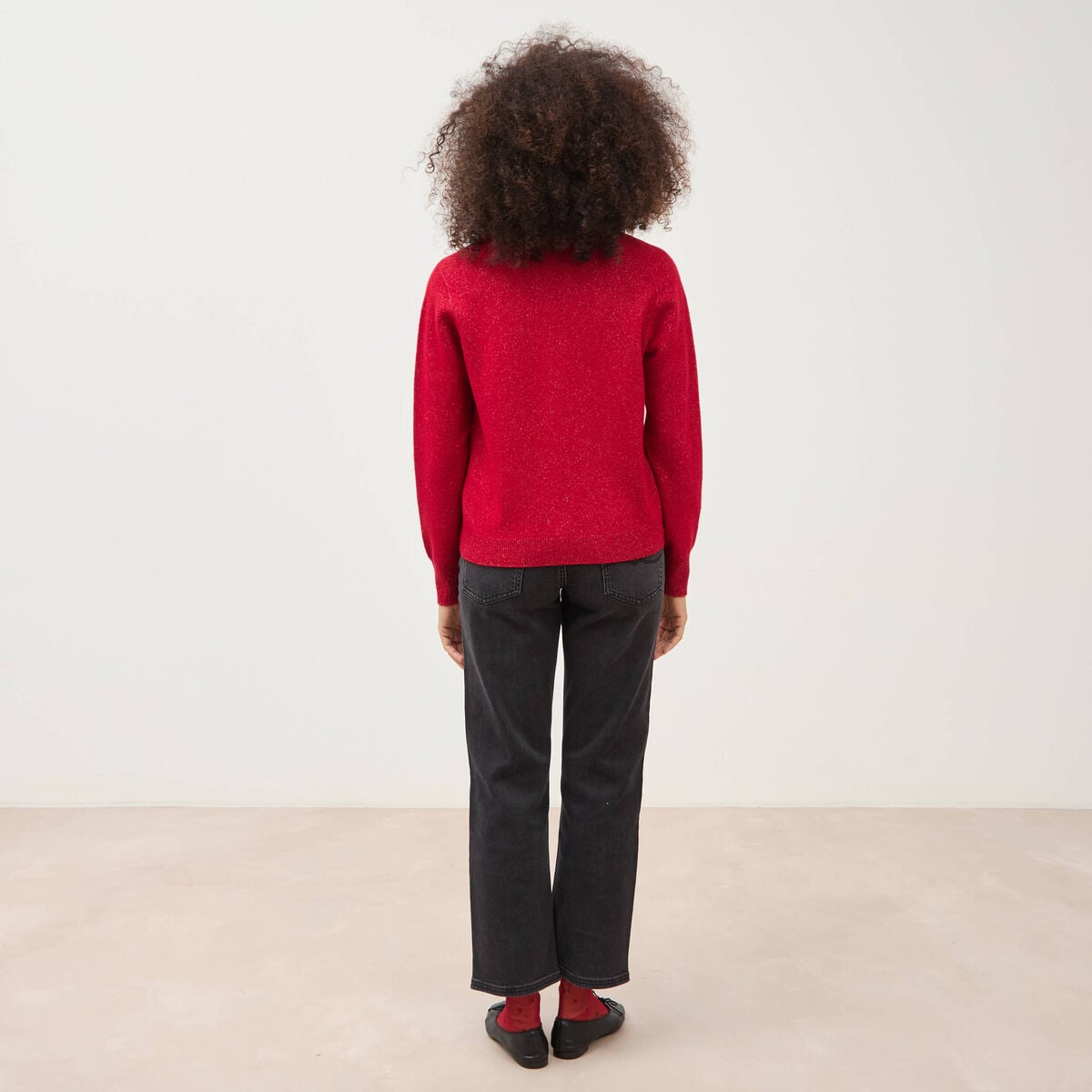 Pull droit col v manches longues rouge femme