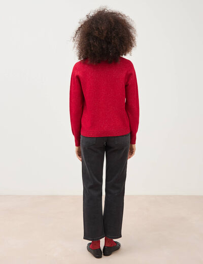 Pull droit col v manches longues rouge femme