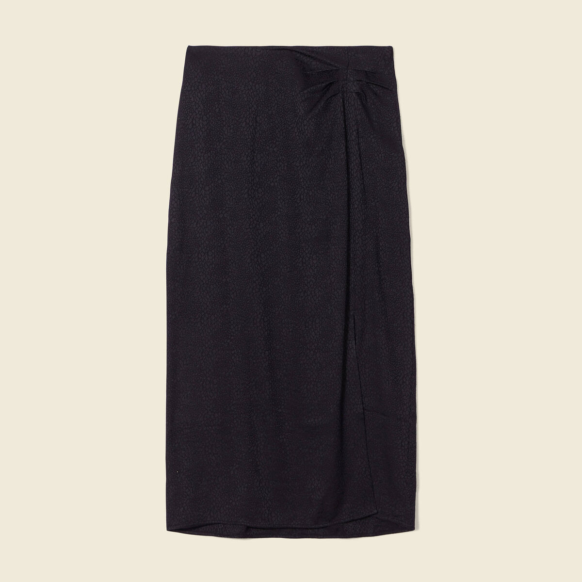 Jupe midi droite fendue satin noir femme