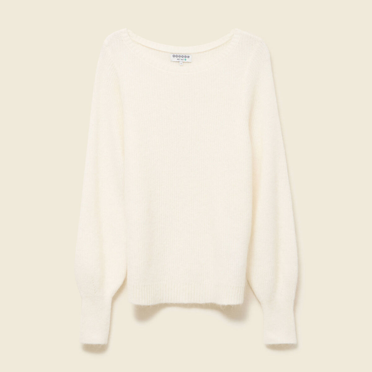 Pull col bateau manches longues ecru femme