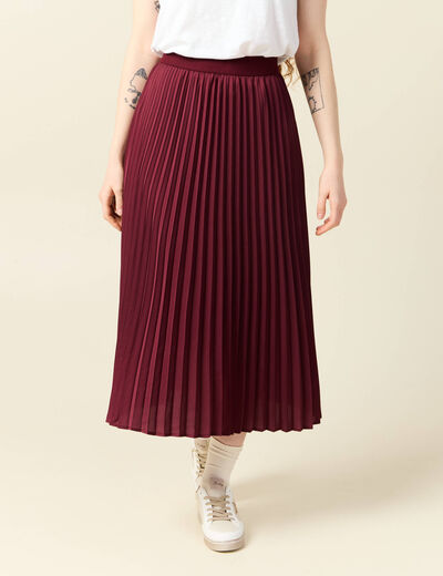 Jupe longue droite plissée bordeaux femme
