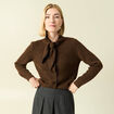 Pull col rond manches longues marron fonc&eacute; femme