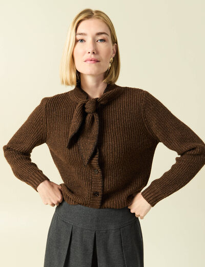 Pull col rond manches longues marron fonc&eacute; femme