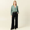 Blouse manches longues satin vert kaki femme