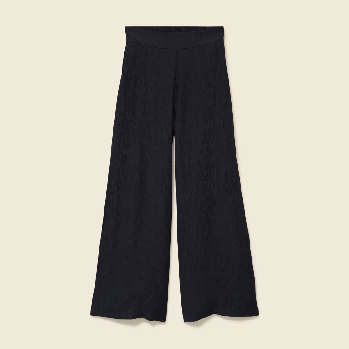 Pantalon large taille haute fluide noir femme