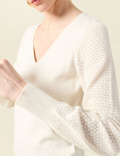 Pull manches longues creme femme