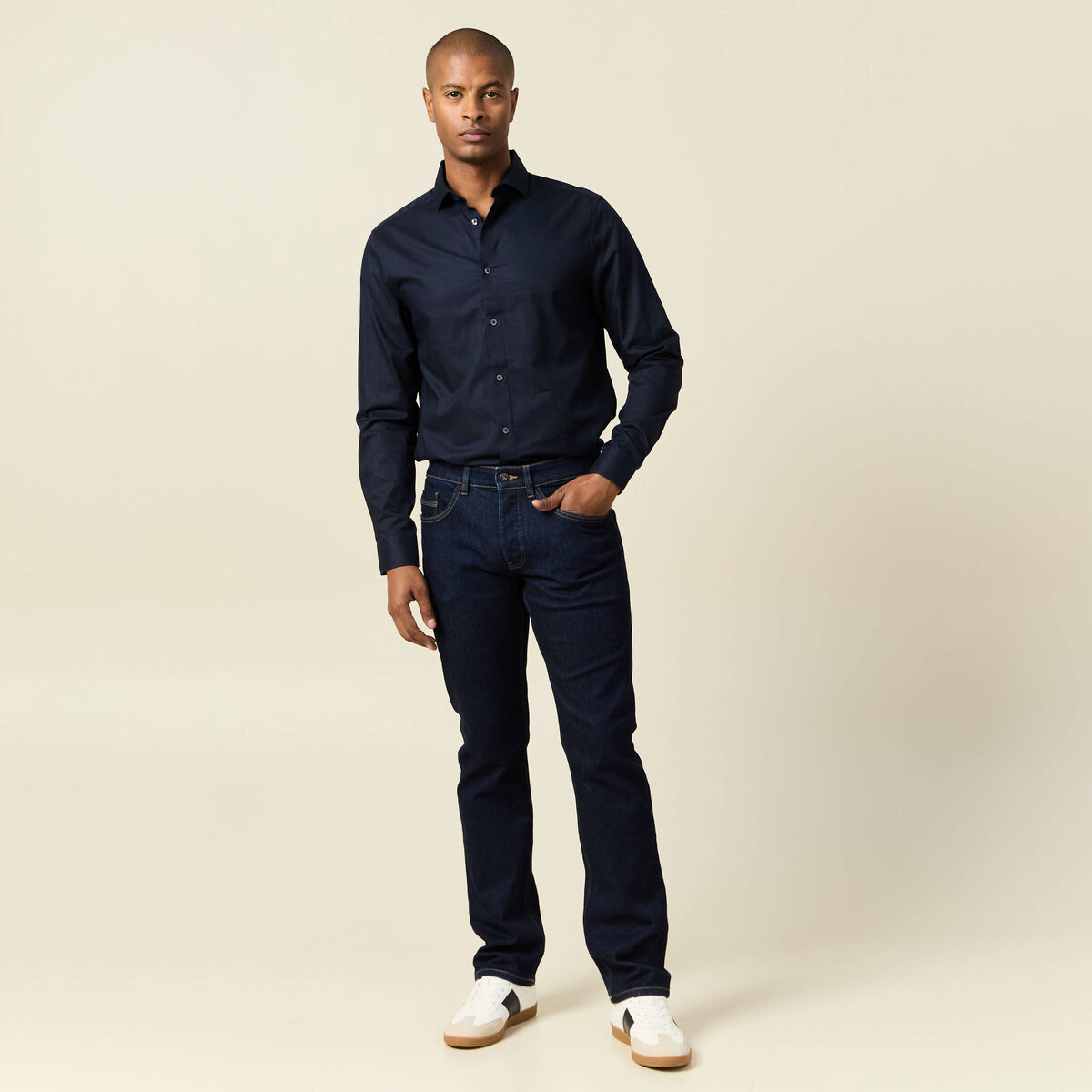 Chemise manches longues bleu marine homme