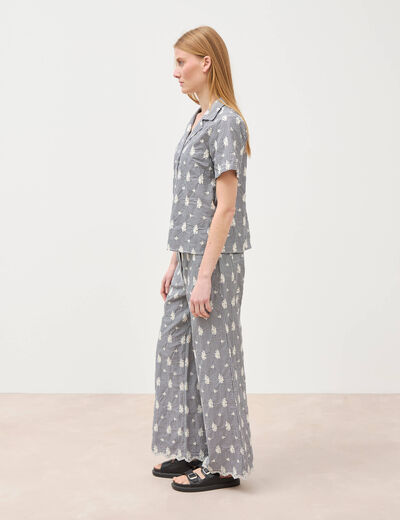 Chemise en coton manches courtes noir femme
