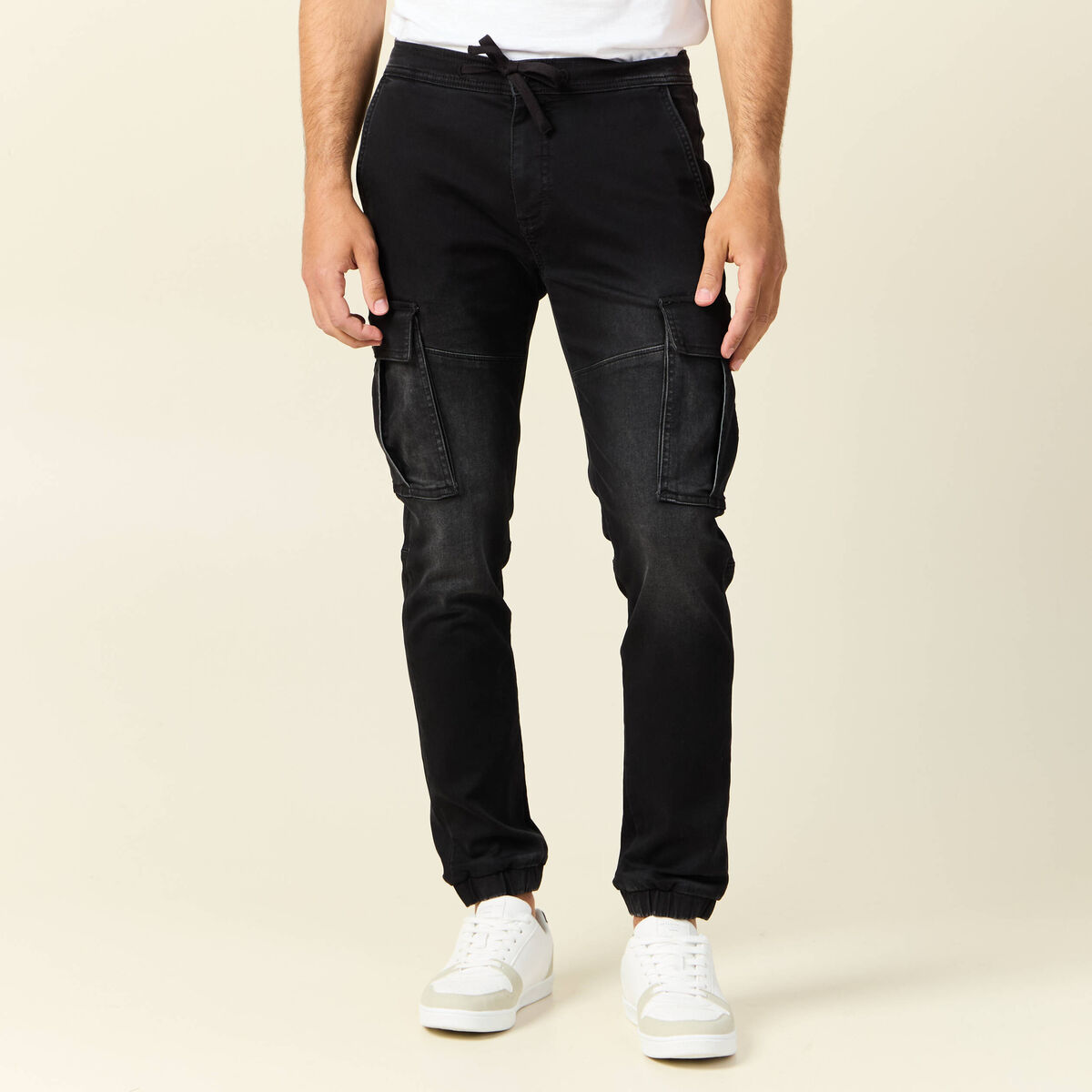 Jeans battle à coulisse denim noir homme
