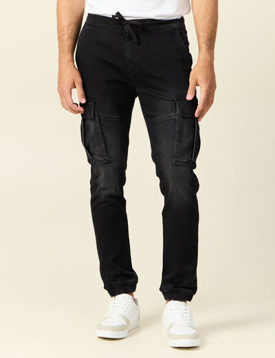 Jeans battle à coulisse denim noir homme
