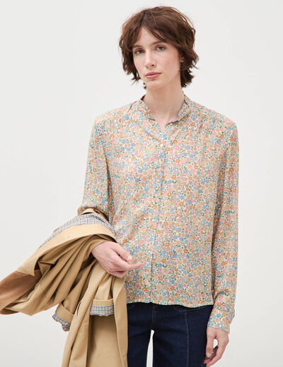 Chemise manches longues fluide bleu pastel femme