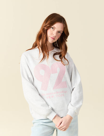 Sweat droit court manches longues gris femme