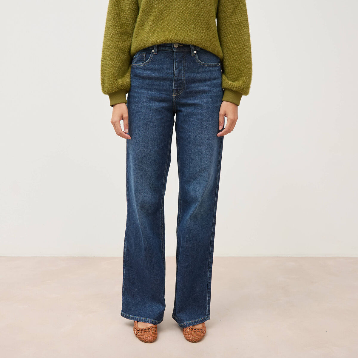 Jeans large taille haute denim brut femme