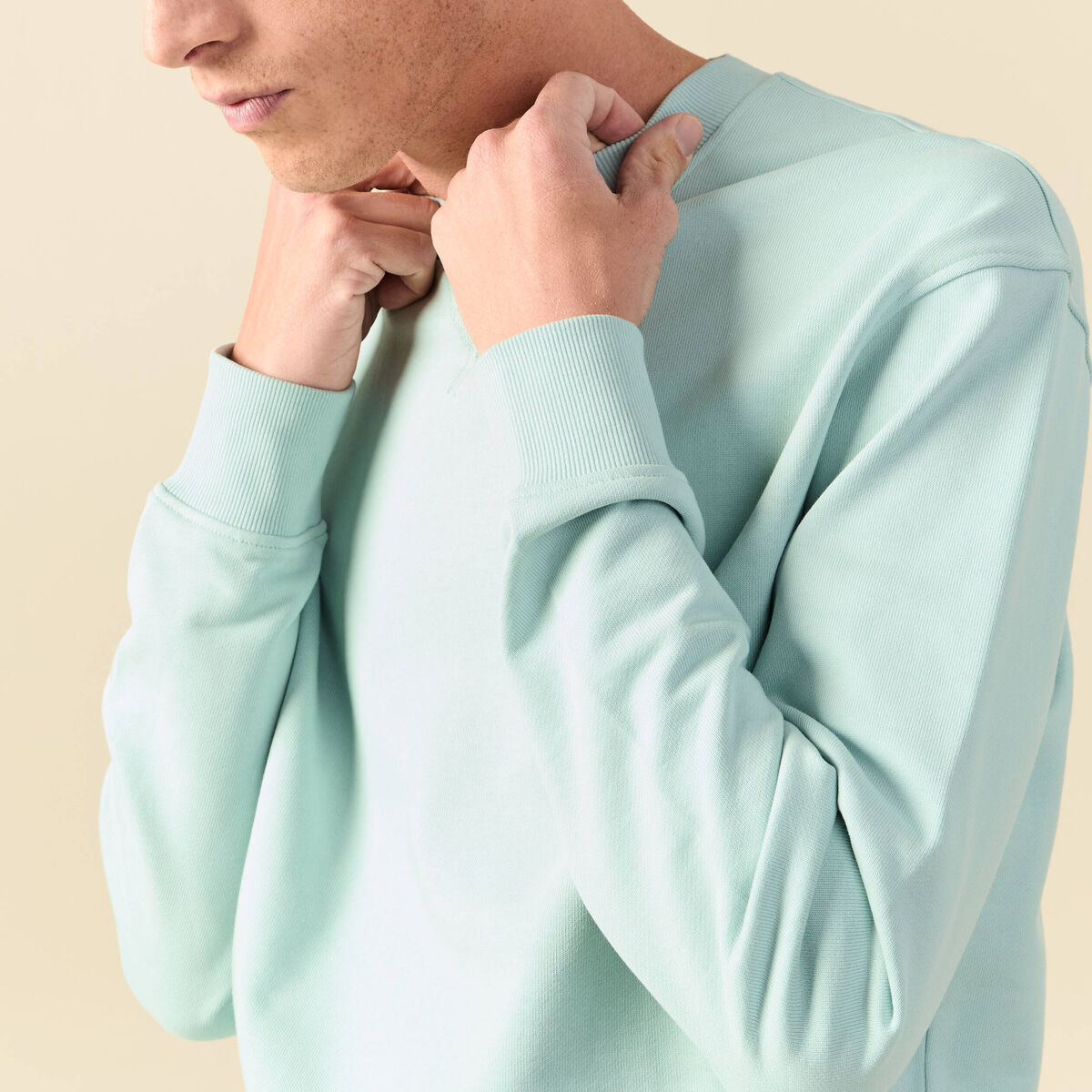 Sweat manches longues en coton bleu gris homme