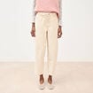 Pantalon taille haute velours resserr&eacute; ivoire femme