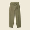 Pantalon carotte ceinturé vert kaki femme