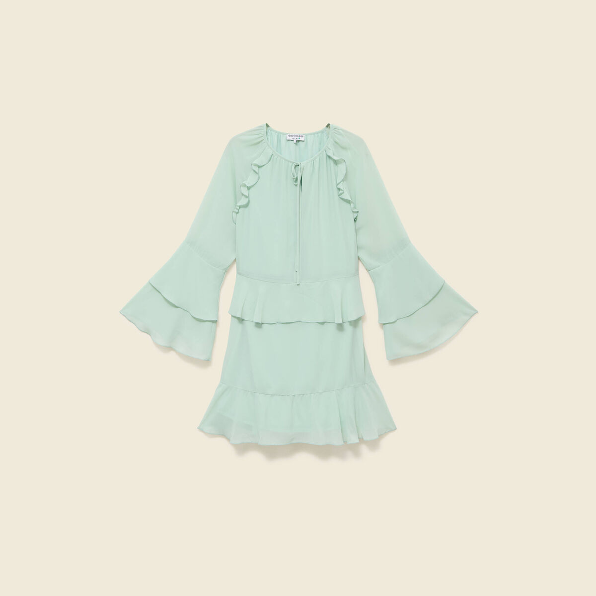 Robe courte &eacute;vas&eacute;e manches longues vert pastel femme