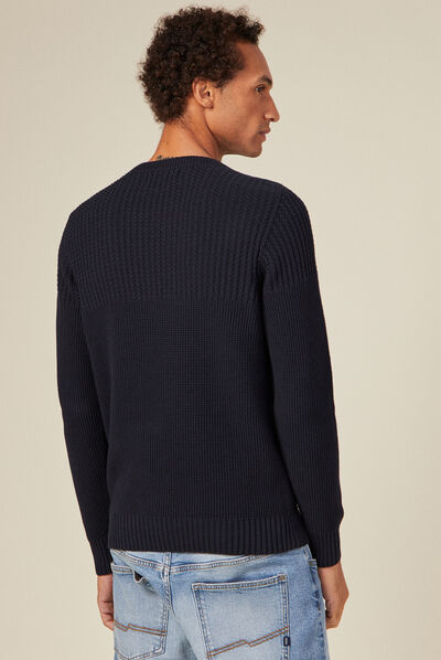 Pull manches longues bleu marine homme
