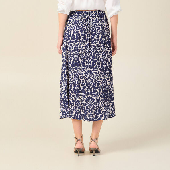 Jupe longue portefeuille bleu marine femme