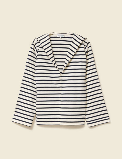 T-shirt col V manches longues ecru femme