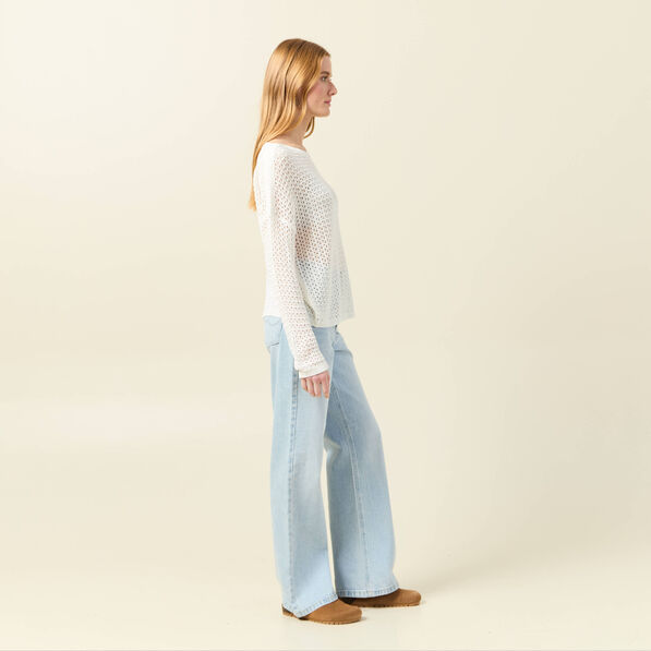 Pull manches longues ajouré ecru femme