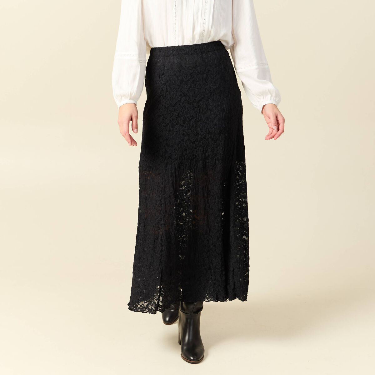 Jupe longue &eacute;vas&eacute;e doubl&eacute;e noir femme