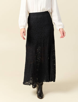 Jupe longue &eacute;vas&eacute;e doubl&eacute;e noir femme