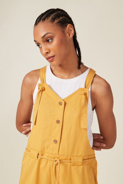 Combishort ceinturée jaune femme