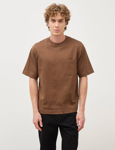 T-shirt droit en coton col ras du cou taupe homme