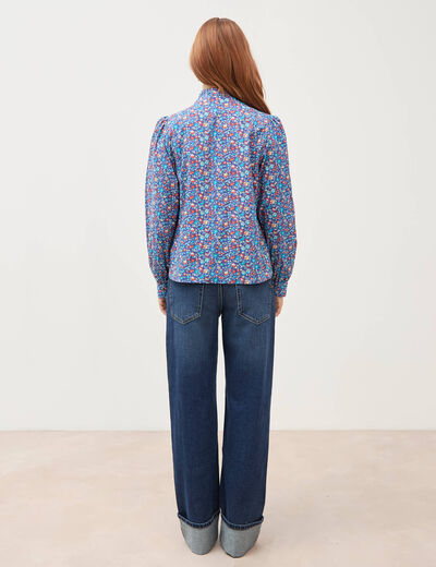 Chemise droite en coton manches longues bleu marine femme