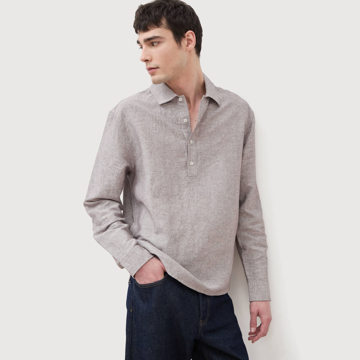 Col vareuse boyfriend manches longues marron fonc&eacute; homme