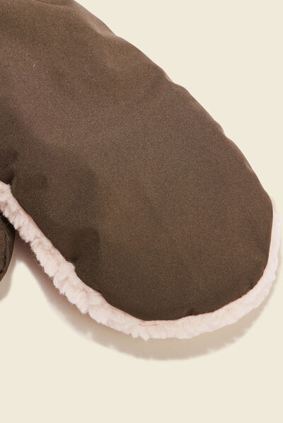 Moufles imitation laine mouton vert kaki femme
