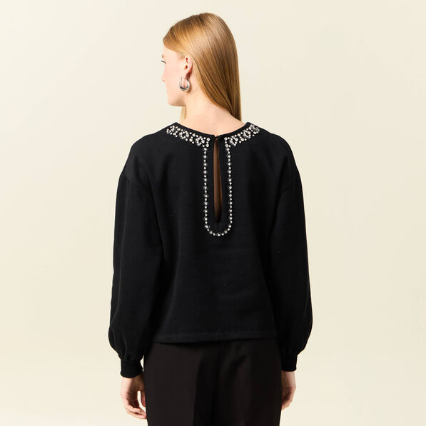 sweat manches longues perles noir femme Sweat manches longues perles noir femme