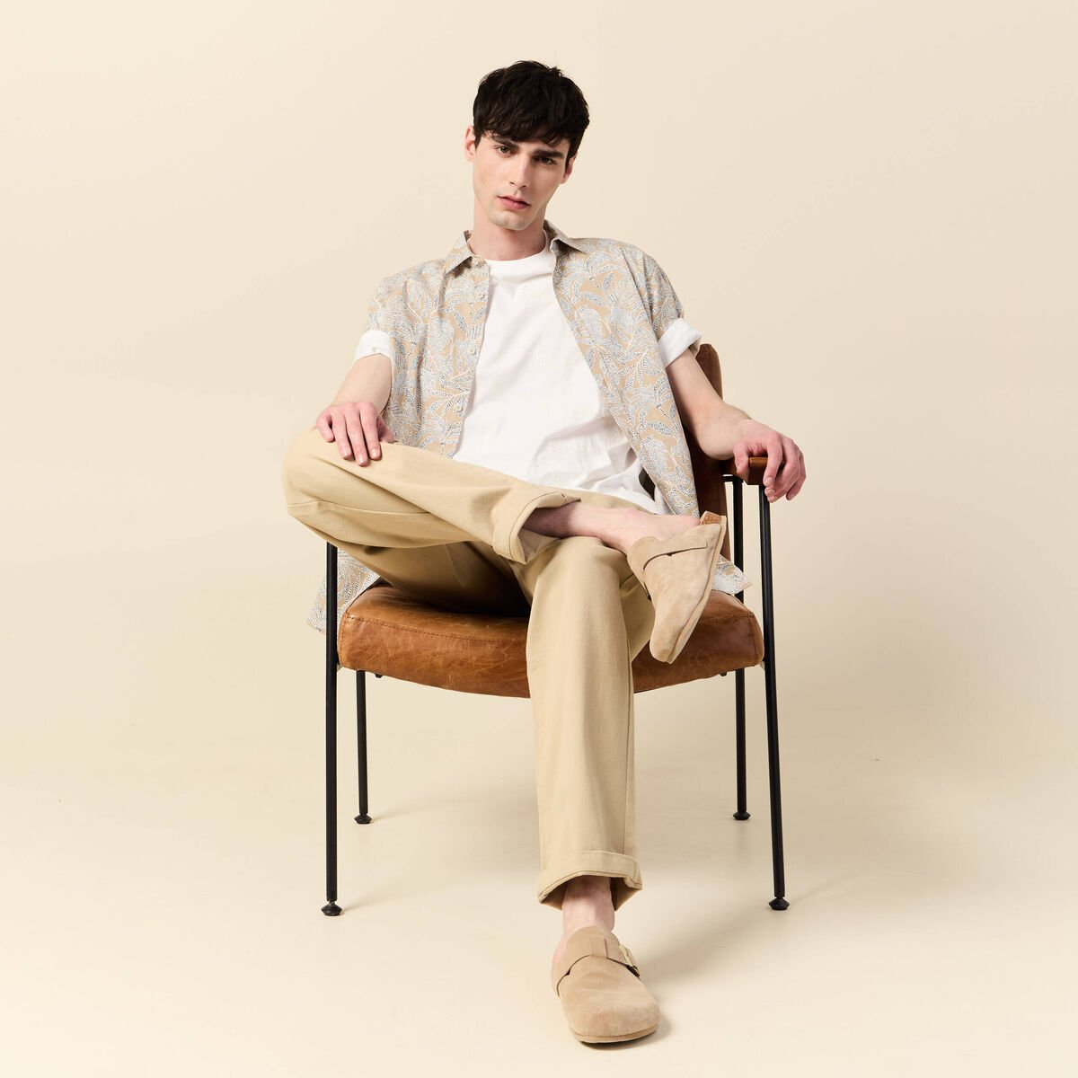 T-shirt manches courtes brodé ecru homme