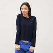 Pull fin col rond manches longues bleu fonc&eacute; femme
