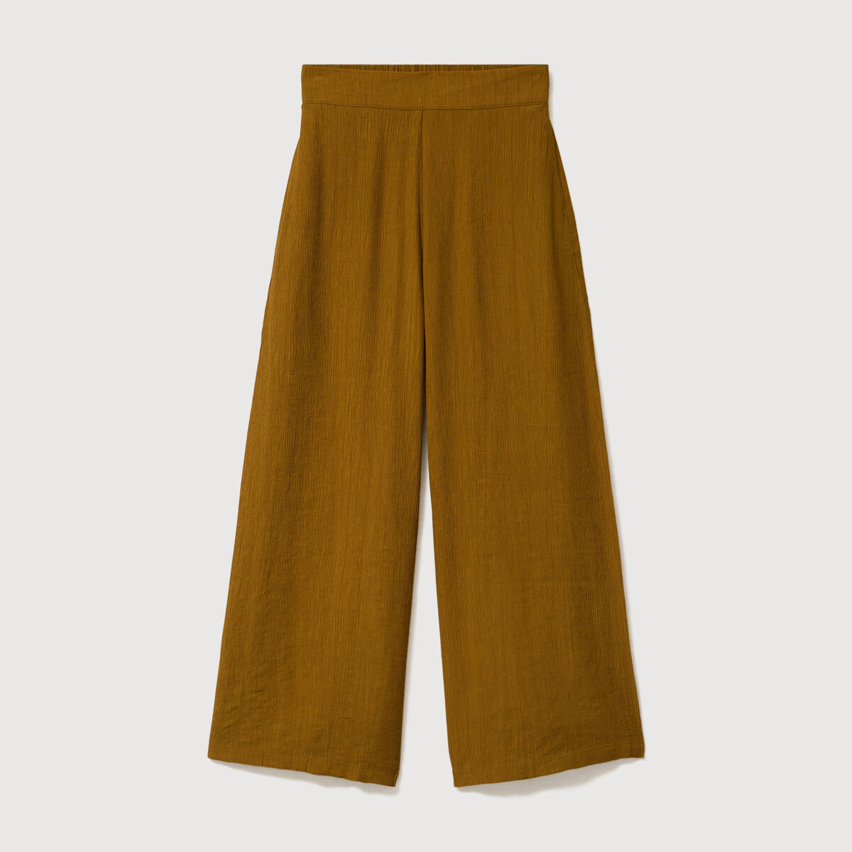 Pantalon large taille haute fluide vert olive femme