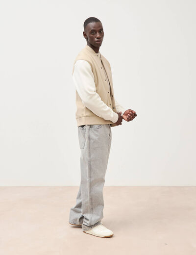 Sweat manches longues brod&eacute; beige homme