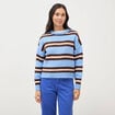 Pull droit manches longues col rond bleu femme