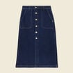 Jupe midi droite en jean denim brut femme