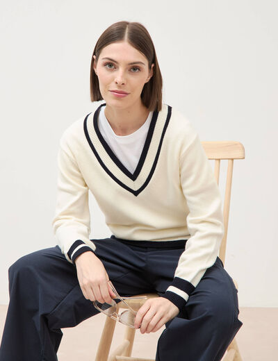 Pull manches longues ecru femme