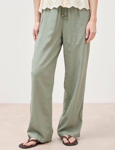 Pantalon standard fluide vert kaki femme