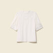 Blouse manches courtes col rond ecru femme