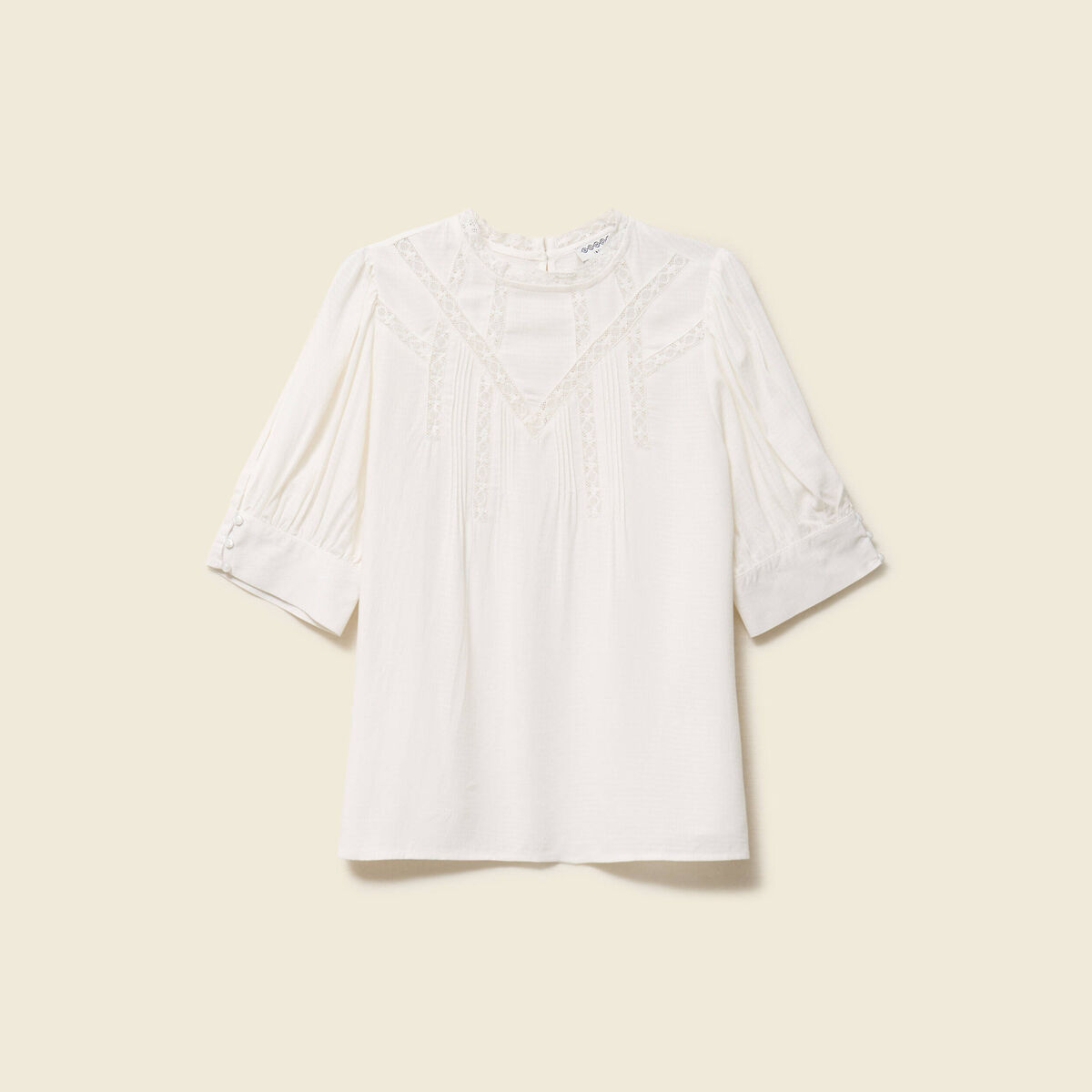 Blouse manches courtes col rond ecru femme