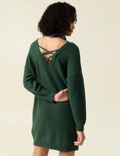 Robe pull droite col bateau vert foncé femme