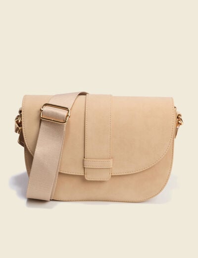 Sac &agrave; rabat en bandouli&egrave;re beige femme