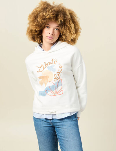 Sweat à capuche ecru femme