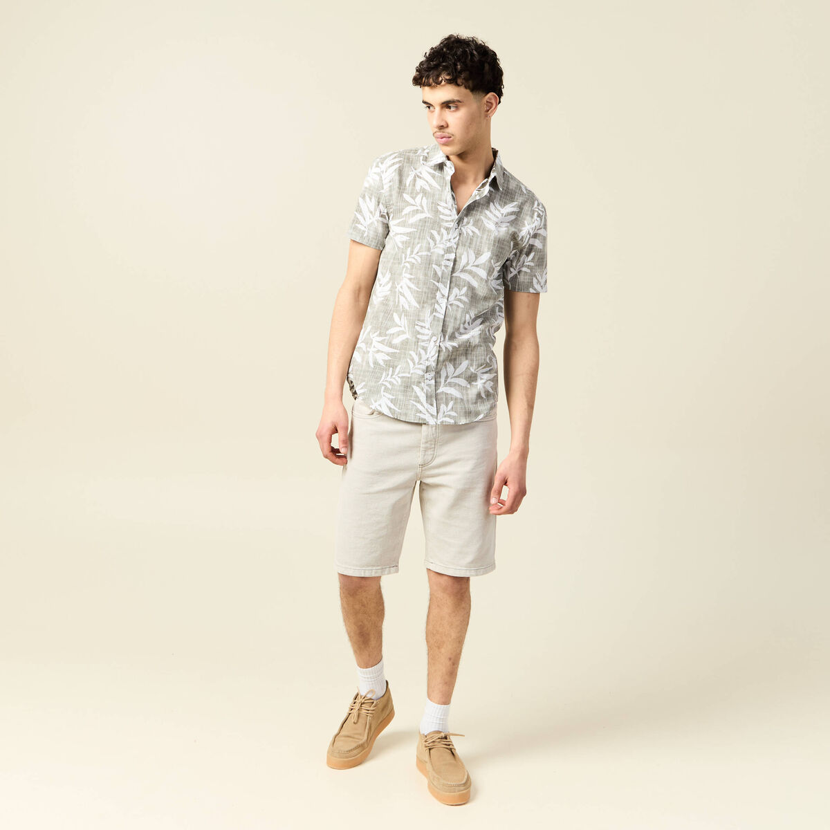 Chemise manches courtes vert kaki homme