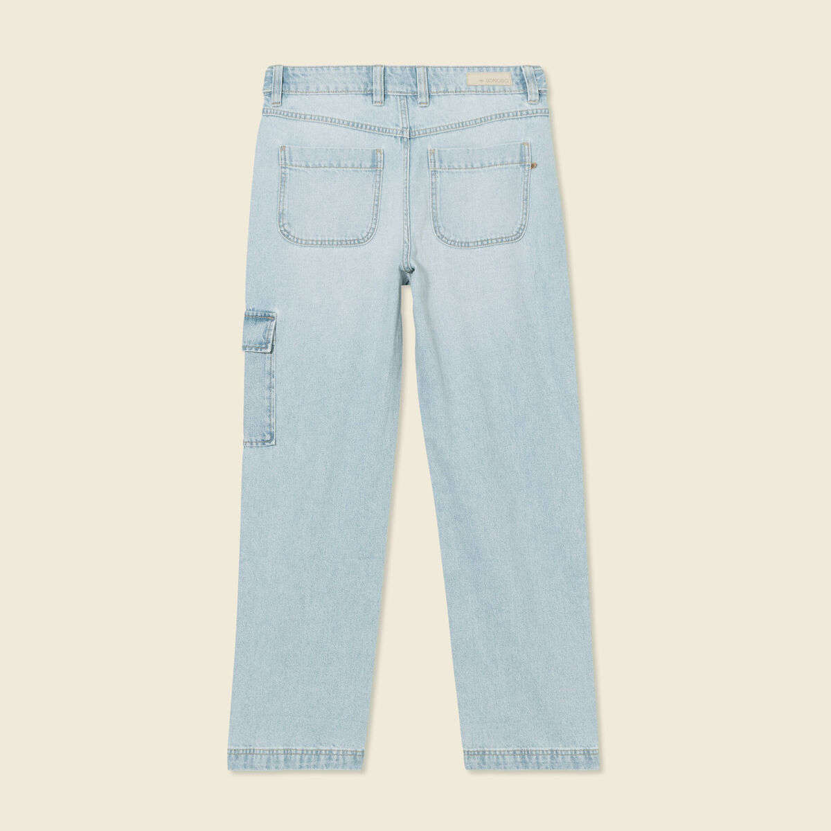 Jeans cargo 5 poches denim bleach femme